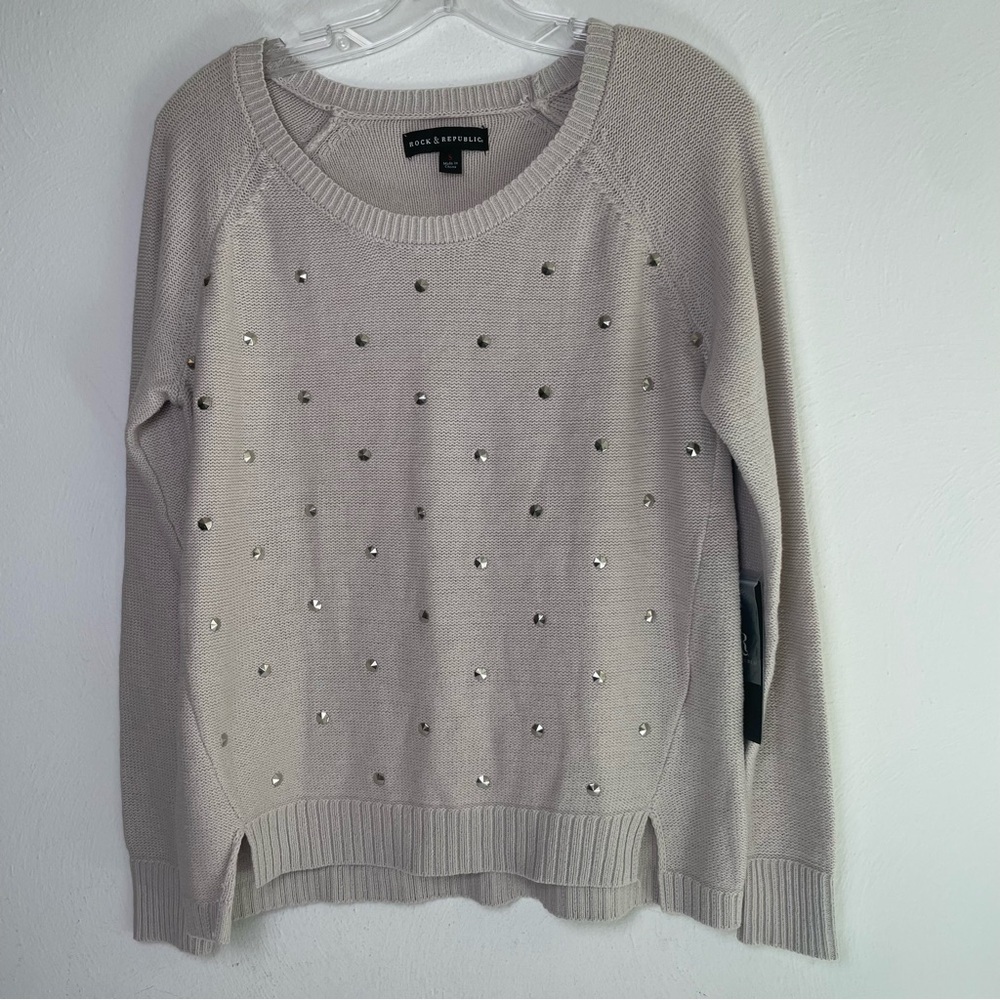 ROCK & REPUBLIC Minimalist Edgy Studded Pullover Cotton Blend Knit Sweater NWT S - Picture 2 of 15